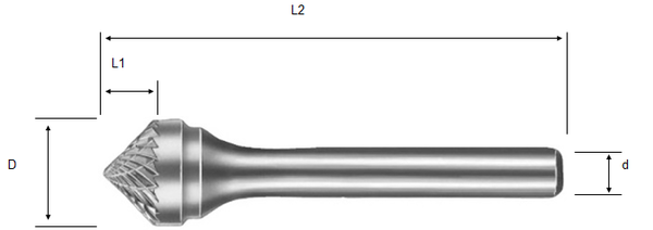 Борфреза твердосплавная Bohre коническая с углом 90°, тип K 19-10-М-06-L55