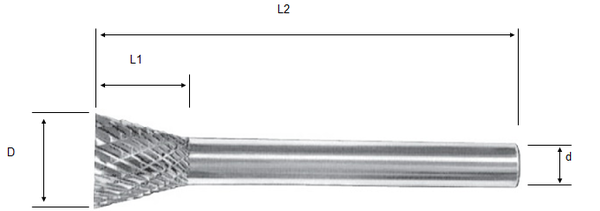 Борфреза твердосплавная Bohre коническая в форме обратного конуса, тип N 10-10-М-06-L55