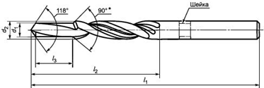 Рисунок 9 Ступенчатое сверло с цилиндрическим хвостовиком для отверстия под резьбу и снятия фаски (ГОСТ Р 52966-2008).