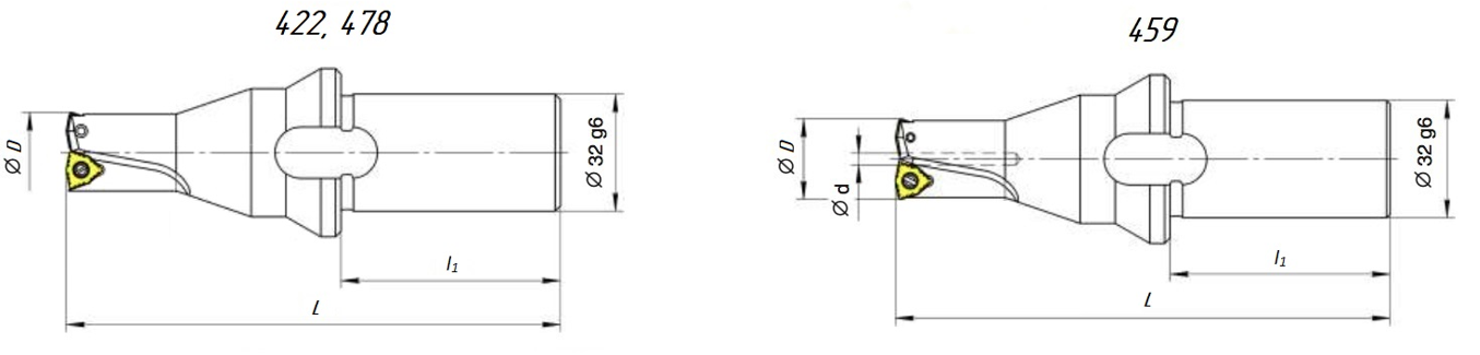 Сверла укороченные повышенной жесткости с механическим креплением многогранных твердосплавных пластин WCMX по ТУ2.035.1143-93